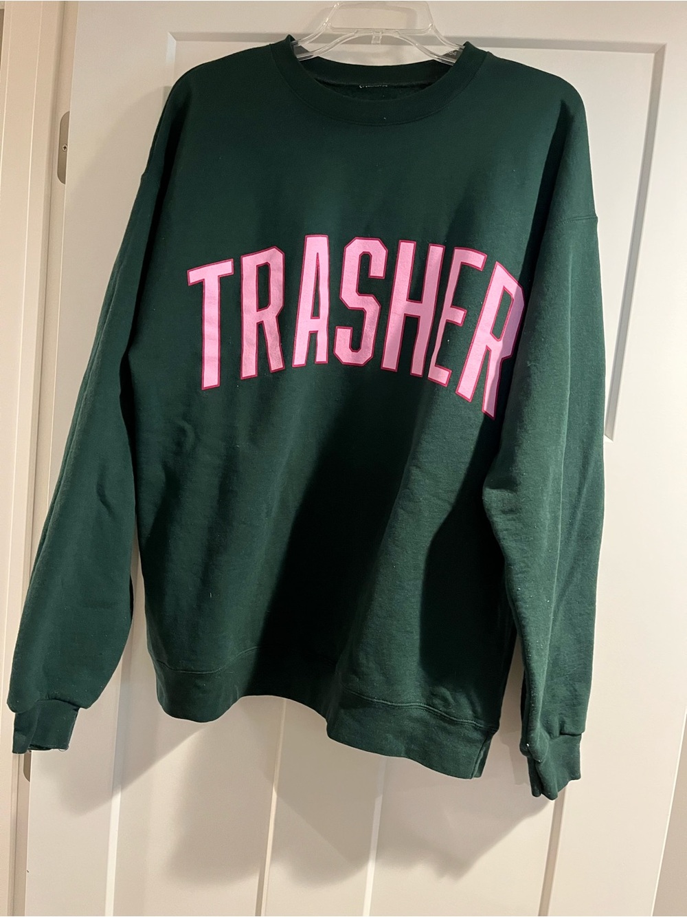 Thrasher Dark Green Crewneck with Pink Arch Logo